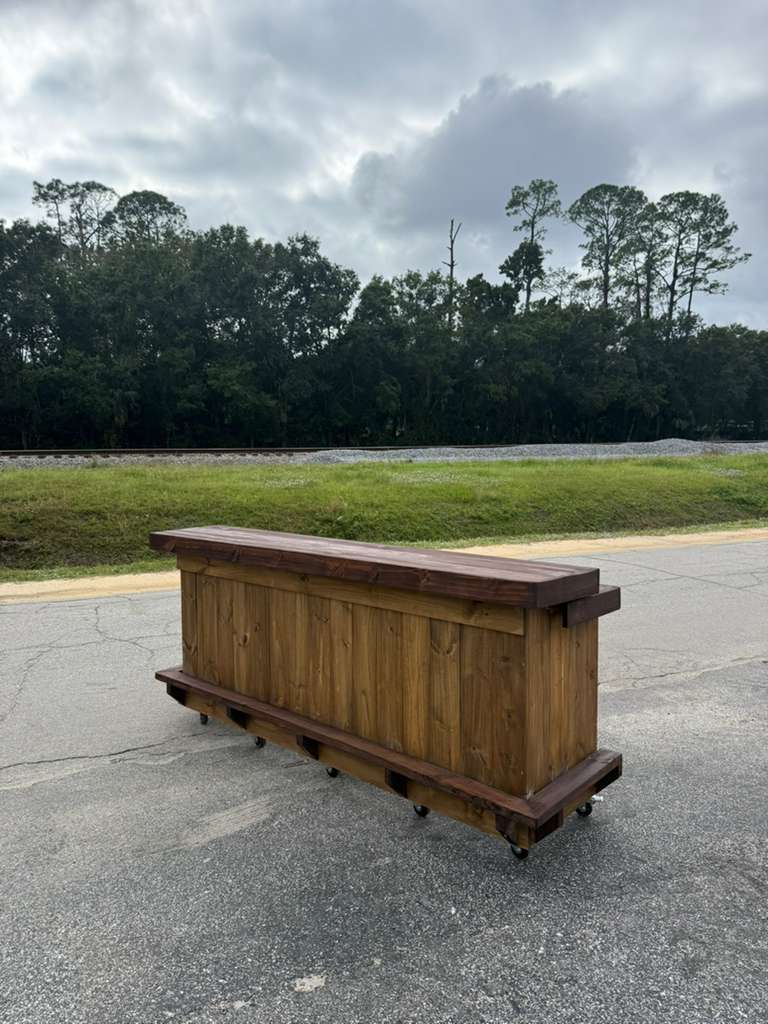 π386-346-5172 | 8FT Straight Bar β Bartender Station, 1x Shelf, Footrest (all), Stain