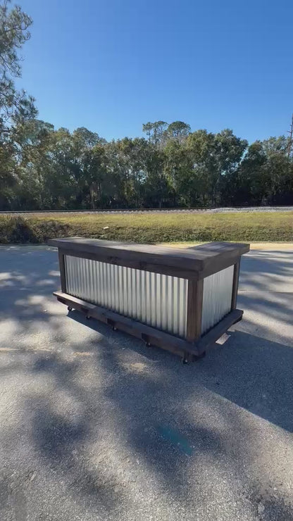 📞386-346-5172 | 8ft L on L (bartenders perspective) - Bartender Station, 2x shelf, Footrest (all), Stain, Metal