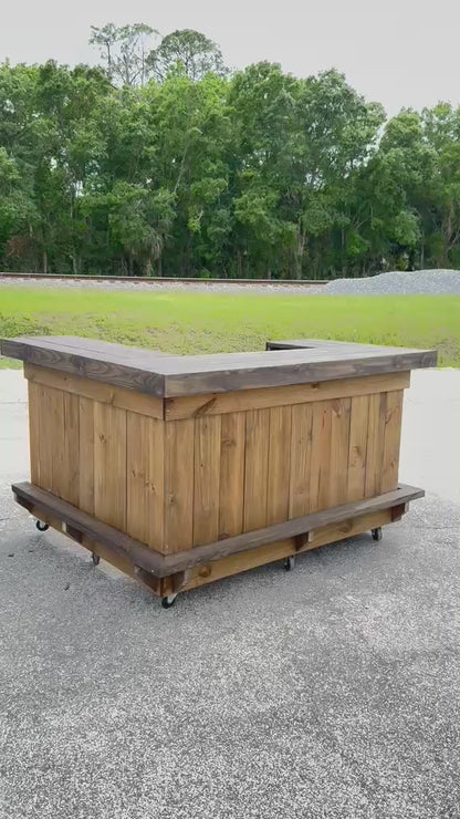 📞386-346-5172 | 8FT U-Shaped Bar - Bartender Station, 2x Shelves, Footrest, Stain