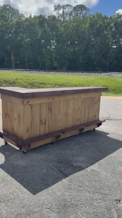 📞386-346-5172 | 8ft L on R (bartenders perspective) - Bartender Station, 2x shelf, Footrest (all), Stain
