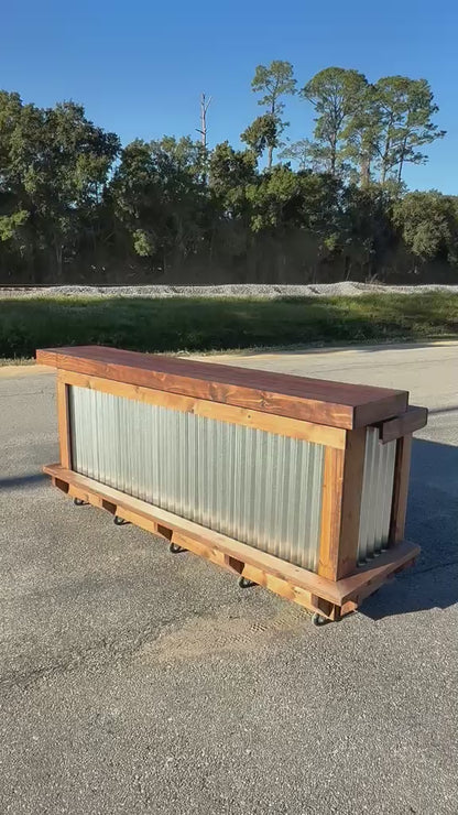 📞386-346-5172 | 9ft Straight Bar – Bartender Station, 2x Shelf, Footrest (all), Stain, Metal