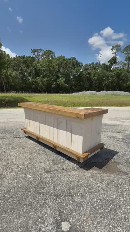 📞386-346-5172 | 7ft L on the left (bartenders perspective) - Bartender Station, 2x shelf, footrest(all), Stain, Mini Fridge Shelf