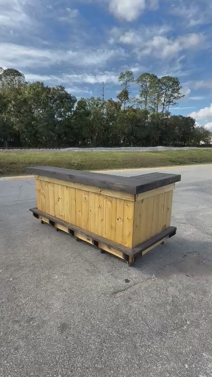 📞386-346-5172 | 8ft L on L (bartenders perspective) - Bartender Station, 2x shelf, Footrest(all), Stain