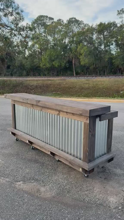 📞386-346-5172 | 8FT Straight Bar – Bartender Station, 2x Shelf, Footrest (all), Stain, Metal