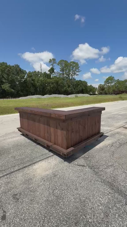 📞386-346-5172 | 9x5 L on L (bartenders perspective) - Bartender station, 2x shelf, Footrest (all), Stain
