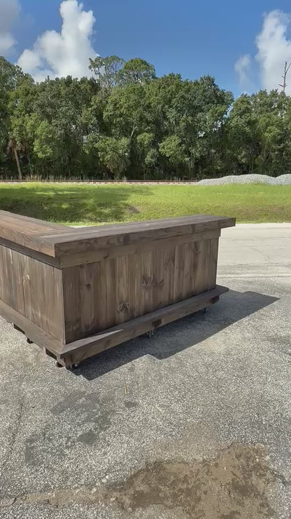 📞386-346-5172 | 9x5 L on R(bartenders perspective) - Bartender station, 2x shelf, Footrest (all), Stain