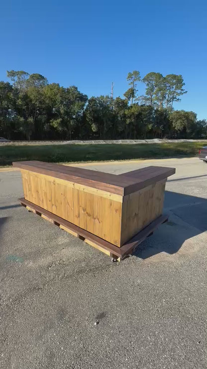 📞386-346-5172 | 9x5 L on L (bartenders perspective) - Bartender station, 2x shelf, Footrest (all), Stain