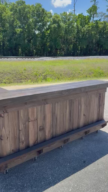 📞386-346-5172 | 8ft L on L (bartenders perspective) - Bartender Station, 2x shelf, Footrest (all), Stain, LEDs
