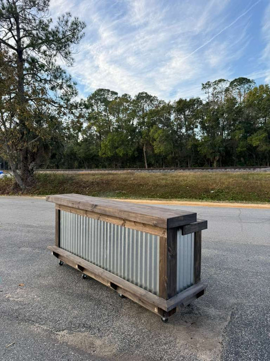 📞386-346-5172 | 8FT Straight Bar – Bartender Station, 2x Shelf, Footrest (all), Stain, Metal
