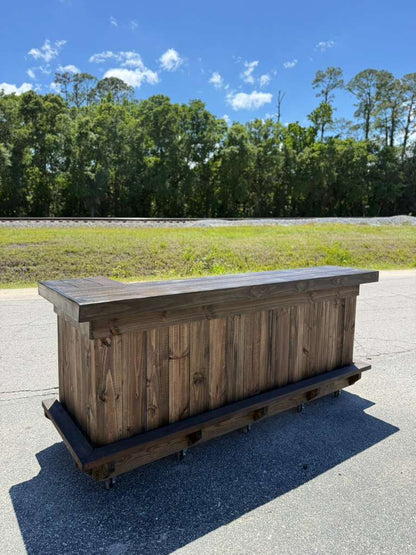 📞386-346-5172 | 8ft L on L (bartenders perspective) - Bartender Station, 2x shelf, Footrest (all), Stain, LEDs