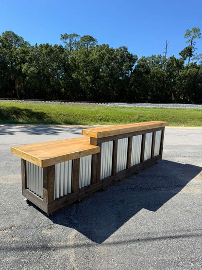 📞386-346-5172 | 12ft Straight bar - Bartender Station, 2x Shelf, Stain, Poly, Metal