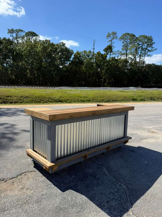 9FT U-Shaped Bar – Bartender Station, 2x Shelf, Footrest (all), Stain, Metal