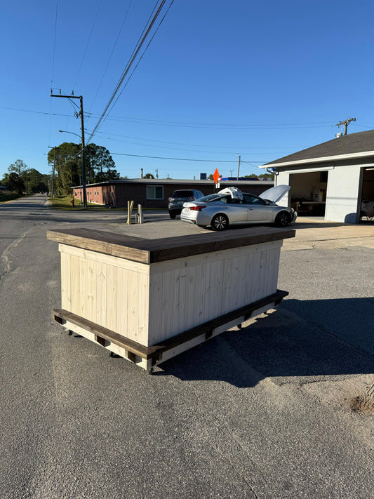 📞386-346-5172 | 8ft L on R (bartenders perspective) - Bartender Station, 2x shelf, Footrest (all), Stain