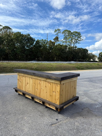 📞386-346-5172 | 8ft L on L (bartenders perspective) - Bartender Station, 2x shelf, Footrest(all), Stain