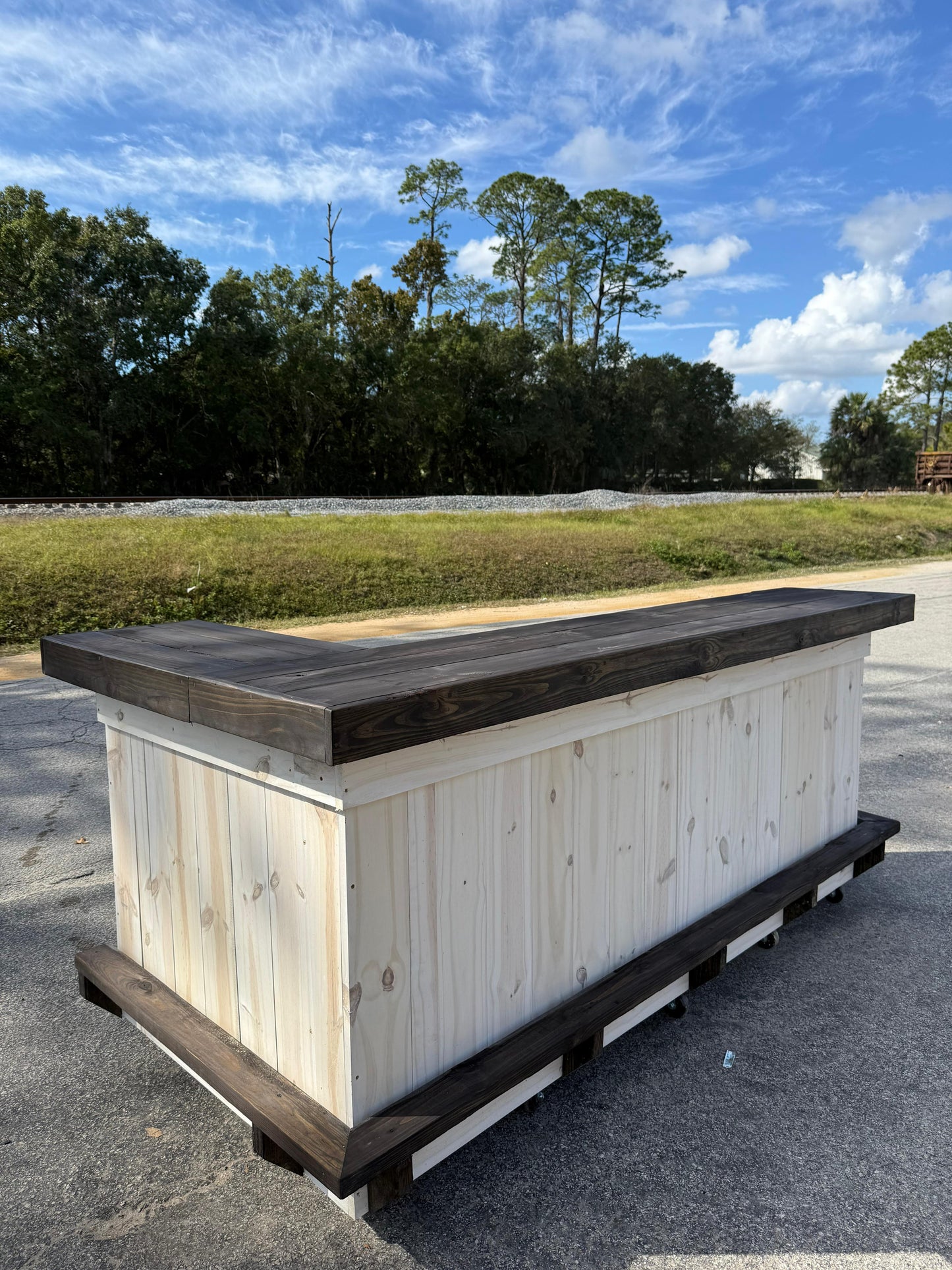 📞386-346-5172 | 8x4 L on R (bartenders perspective) - Bartender Station, 1x shelf, Footrest(all), Stain