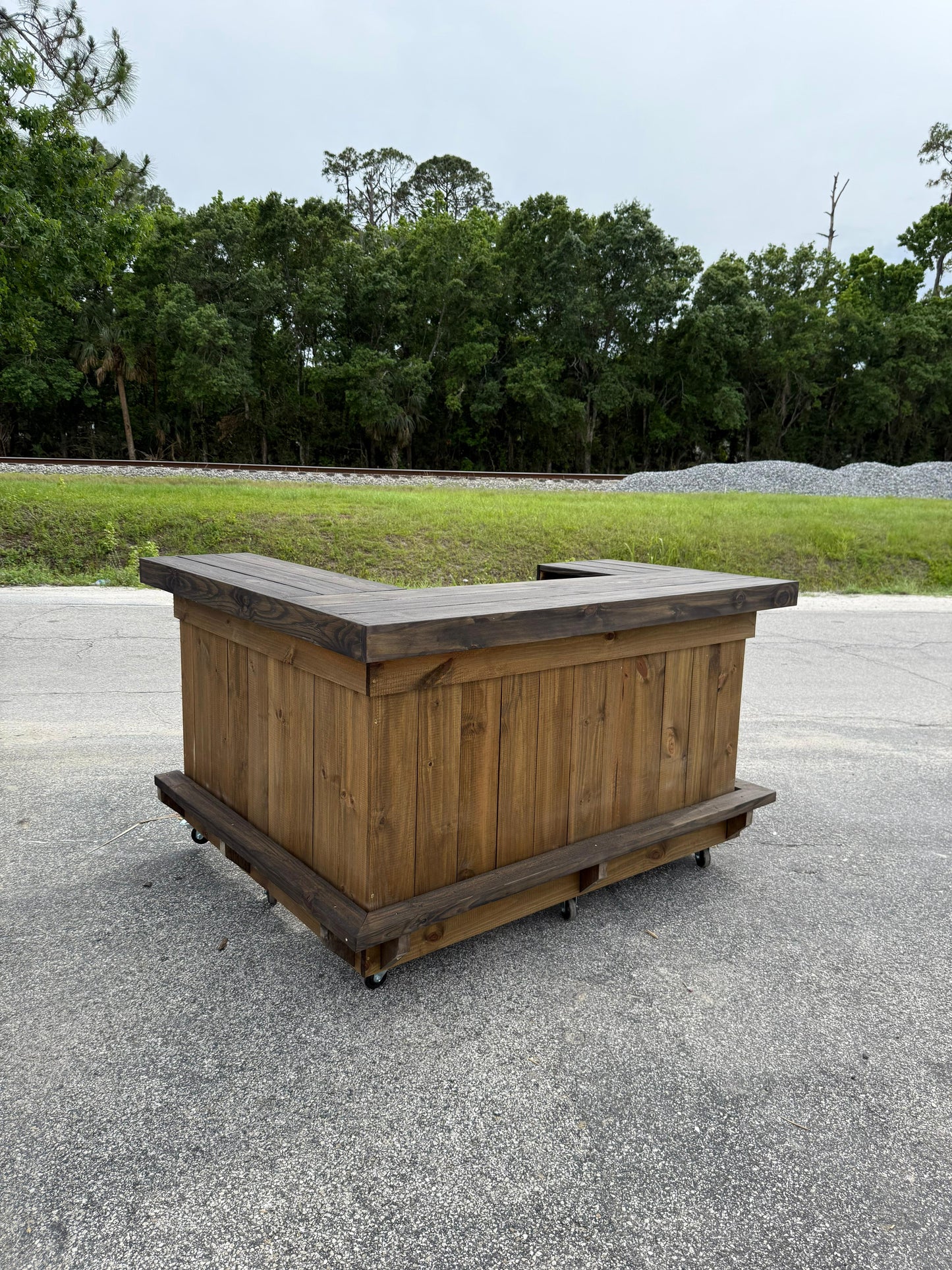 📞386-346-5172 | 8FT U-Shaped Bar - Bartender Station, 2x Shelves, Footrest, Stain