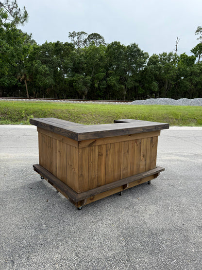 📞386-346-5172 | 8FT U-Shaped Bar - Bartender Station, 2x Shelves, Footrest, Stain