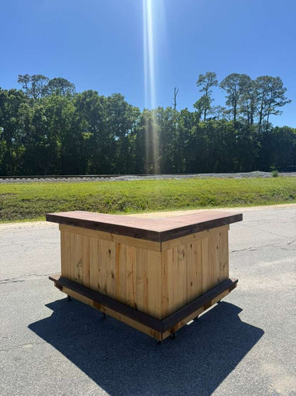 📞386-346-5172 | 7FT L on L (bartenders perspective) – Bartender Station, 1x Shelf, Footrest (all), Stain