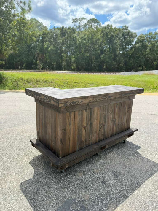 6ft L on Right (bartenders perspective) - 1x shelf, Footrest (all), Stain