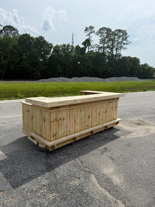 9x4 L on L (bartenders perspective) -Bartender Station. 2x shelf. Footrest (all)