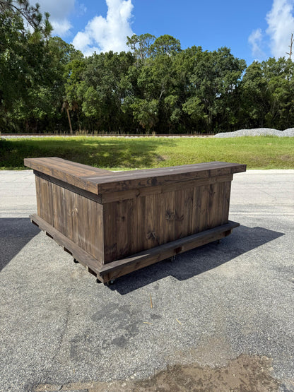 📞386-346-5172 | 9x5 L on R(bartenders perspective) - Bartender station, 2x shelf, Footrest (all), Stain