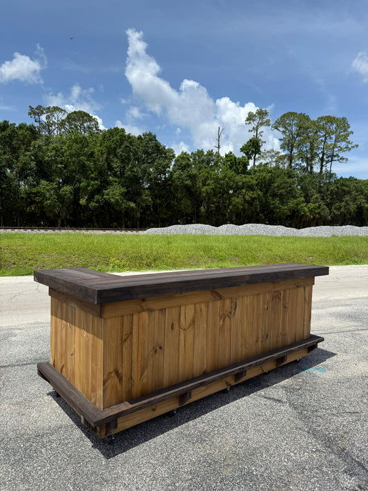 8ft L on the right(bartenders perspective) - Bartender Station, 2x shelf, footrest(all), Stain