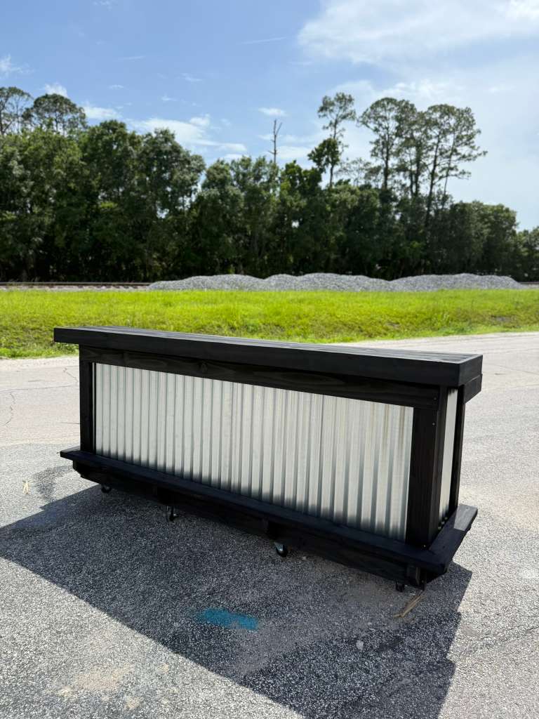 📞386-346-5172 | 9ft Straight Bar – Bartender Station, 1x Shelf, Footrest (all), Stain
